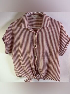 Thread & Supply Tie Front Button Down  Womens Large  Short Sleeve Boho